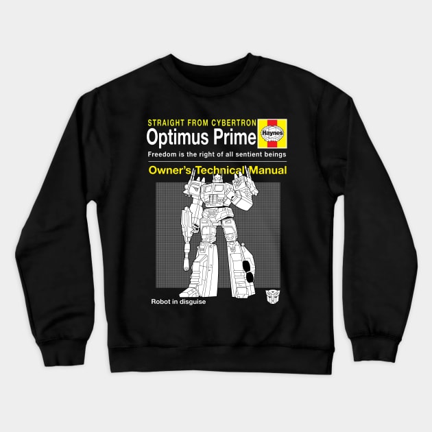 Optimus Prime Haynes Manual Transformers Crewneck Sweatshirt by Bevatron